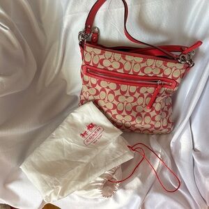 Coach Red and Cream Signature Shoulder Bag